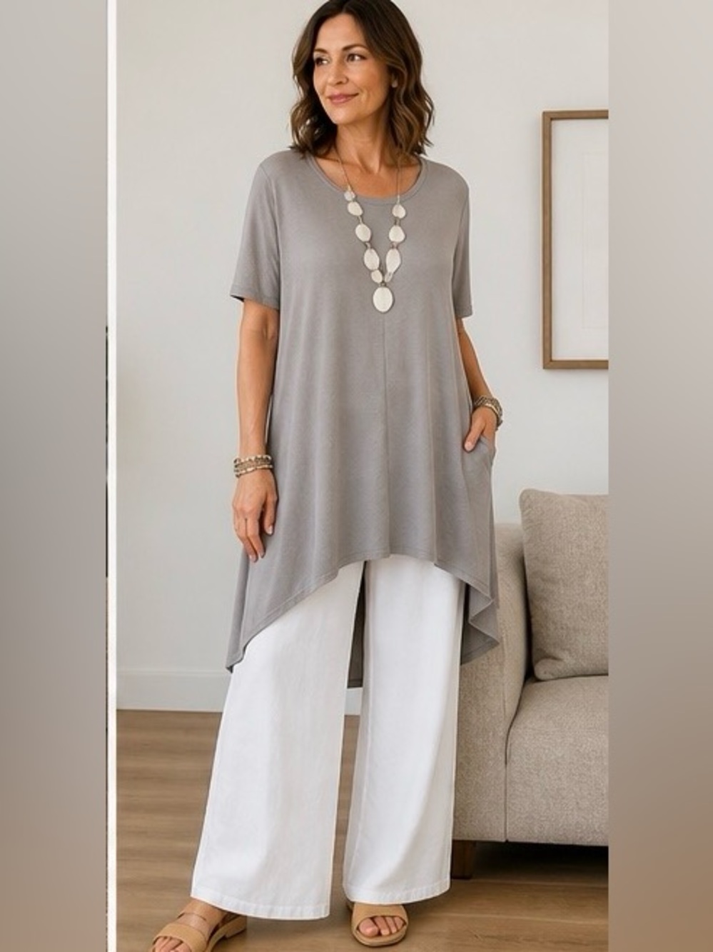 Bryn Walker Bamboo Blend Tunic Top XL Lagenlook High Low Oversized Made USA